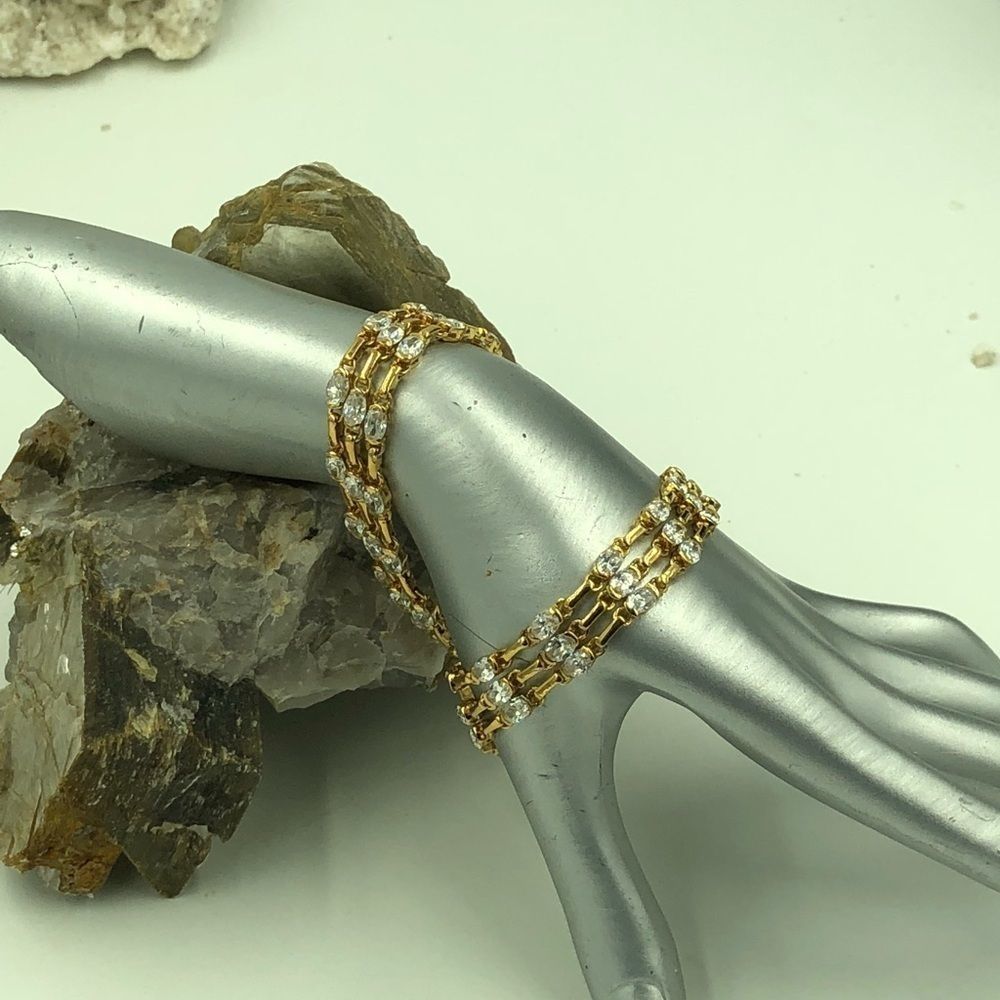 CL Vermeil Triple L Strands Oval CZ Bracelet 7.5”